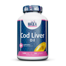 Масло от черен дроб на треска ( Cod Liver Oil) HAYA LABS Cod Liver Oil 1000mg., 100 Softgels