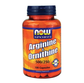 Аминокиселина NOW L-Arginine / Ornithine / 500-250mg, 100 Caps width=