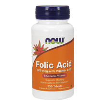 Фолиева киселин NOW Folic Acid /800mcg./ + B-12 /25mcg,  250 VegTabs.