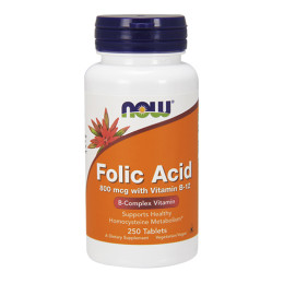 Фолиева киселина NOW Folic Acid /800mcg./ + B-12 /25mcg,  250 VegTabs.