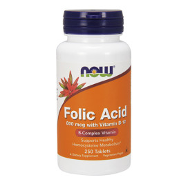 Фолиева киселина NOW Folic Acid /800mcg./ + B-12 /25mcg,  250 VegTabs. width=