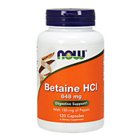 Бетаин хидрохлорид NOW Betaine HCL 648mg, 120 капс.