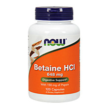 Бетаин хидрохлорид NOW Betaine HCL 648mg, 120 капс.