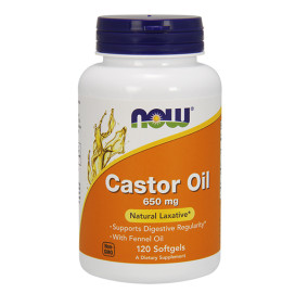Рициново масло (Castor Oil) NOW 650 mg. 120Softgels. width=