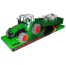 Трактор със светещи гуми и ремарке с животни width=