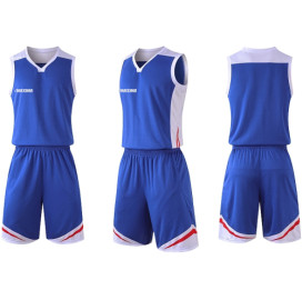 Екип за баскетбол, син с бяло и червено width=
