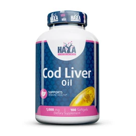 Масло от черен дроб на треска ( Cod Liver Oil) HAYA LABS Cod Liver Oil 1000mg., 100 Softgels width=