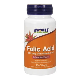 Фолиева киселина NOW Folic Acid /800mcg./ + B-12 /25mcg,  250 VegTabs.
