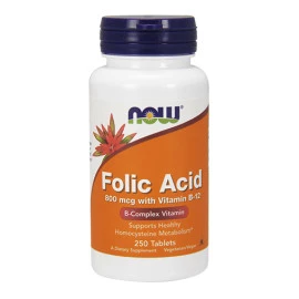 Фолиева киселина NOW Folic Acid /800mcg./ + B-12 /25mcg,  250 VegTabs.