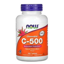 Витамин C NOW Chewable C-500, Natural Cherry-Berry Flavor, 100 Tabs width=